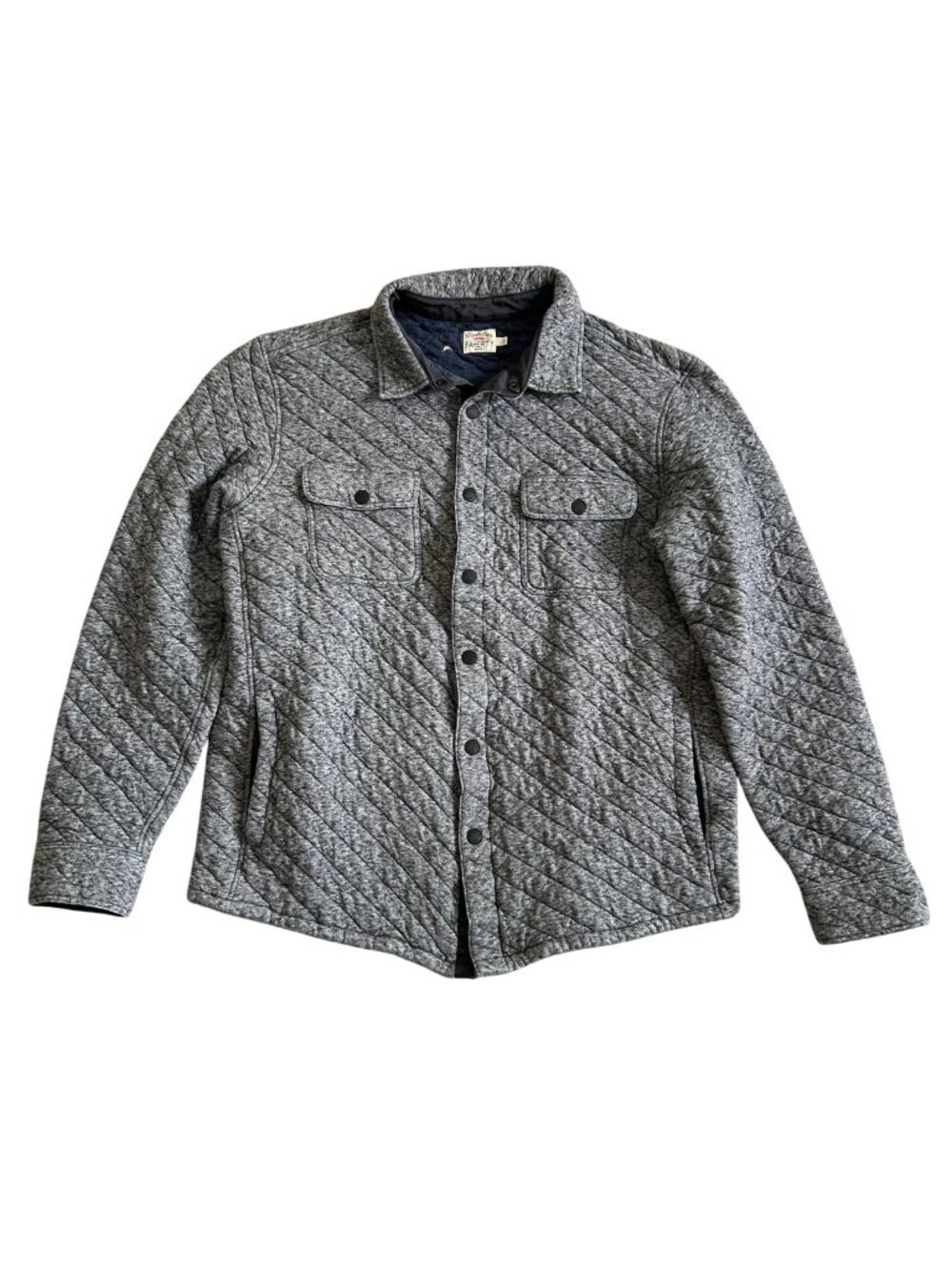 Faherty Quilted Gray Snap-Front Shirt Jacket Mens Sz Large Cotton Polyester Blen